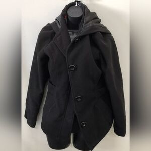 Details Intl Women's Classic Black Pea Coat Jacket Size Med MSRP $100
